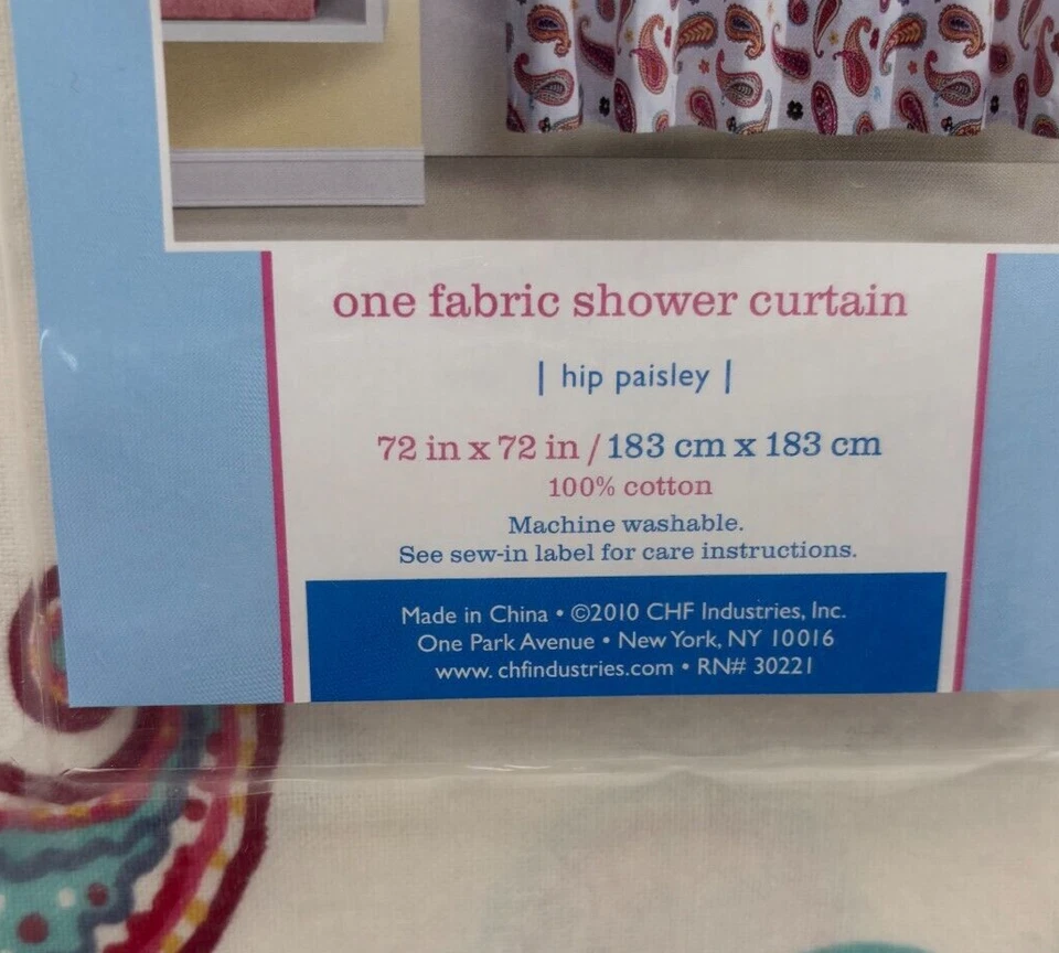 Cortina de Ducha Peri Hip Paisley Floral Multicolor 100% Algodón 72" x 72" NUEVA Foto 2 de 4