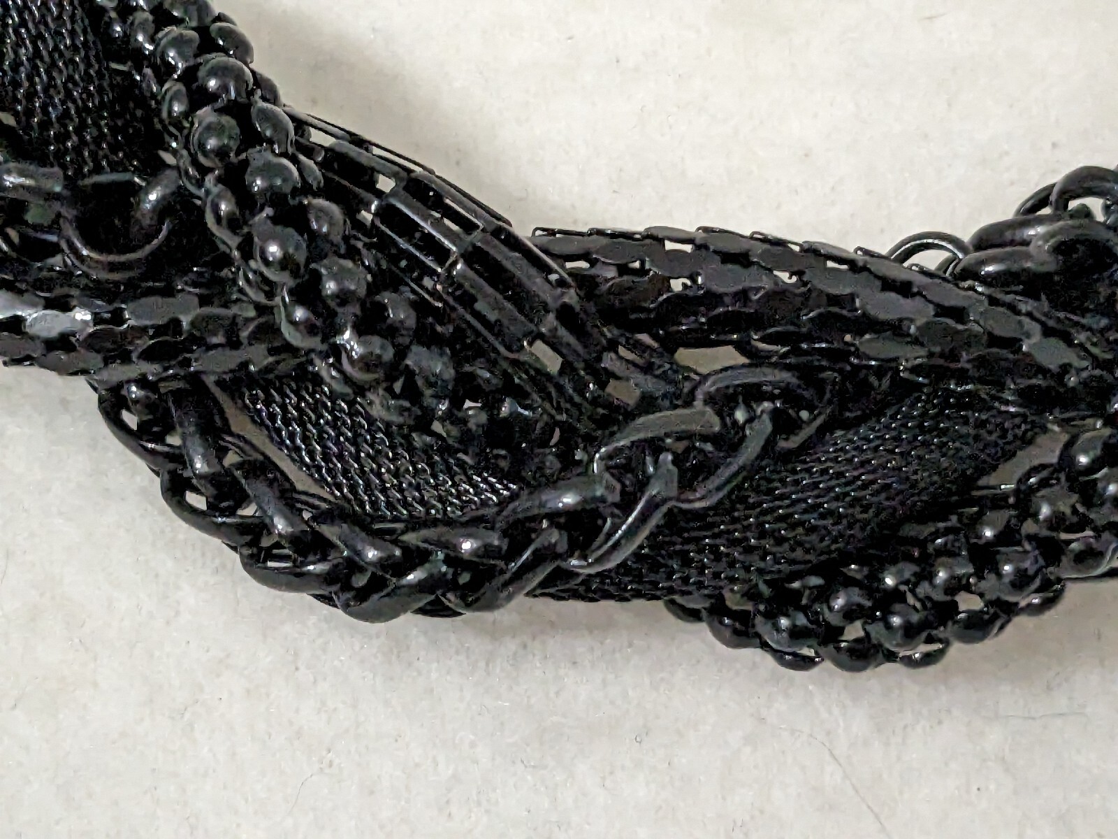 Unsigned Braided Statement Necklace six Black mes… - image 7