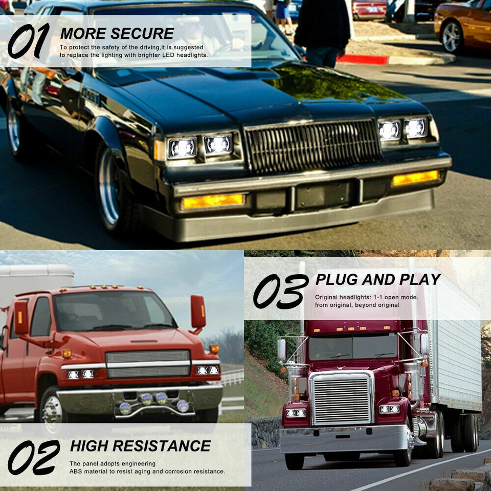 Faros LED DOT 4x6 Hi/Lo DRL bombilla sellada para Buick Electra Regal/Cadillac Foto 2 de 4