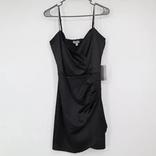 NWT J FOR JUSTIFY Size 1X Black Satin Cocktail Short  Dress Slim Fit NEW