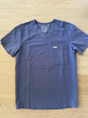 FIGS Scrub Top Adults XS Slate Blue Faded Technical Collection Pockets V-Neck