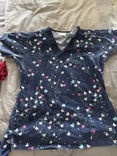 Ua Scrubs Stretch Top Blue With Hearts