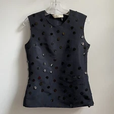 Lanvin Shell Top Silk Sleeveless Sequin Navy 38