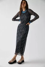 New Free People Anna Sui Metallic Floral Stripe Maxi Dress Size Small