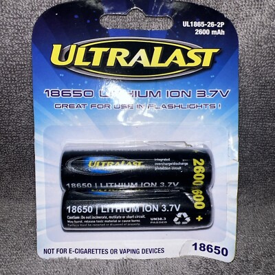 Ultralast UL1865-26-2P 2,600 mAh 18650 Retail Blister-Carded Batteries 2 pack