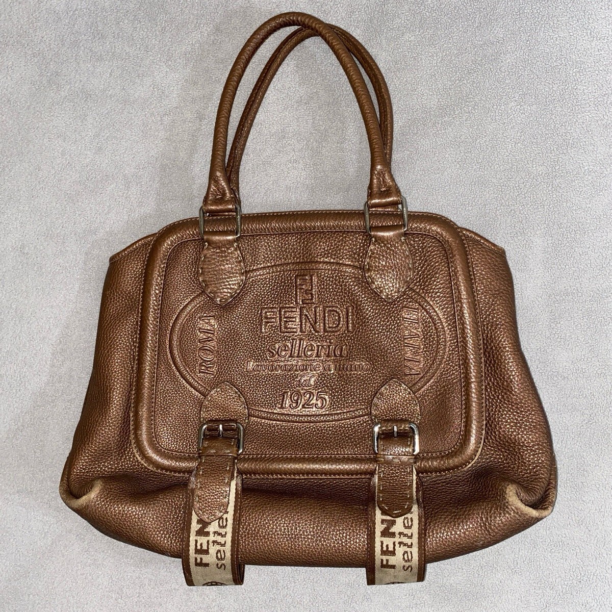 VTG FENDI FF Selleria Brown Leather Hand Bag Authentic RARE