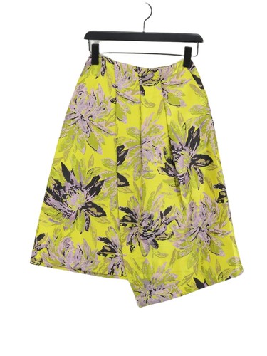 Topshop Damen Midi Rock UK 6 gelb geblümt 100% Polyester Midi A-Linie