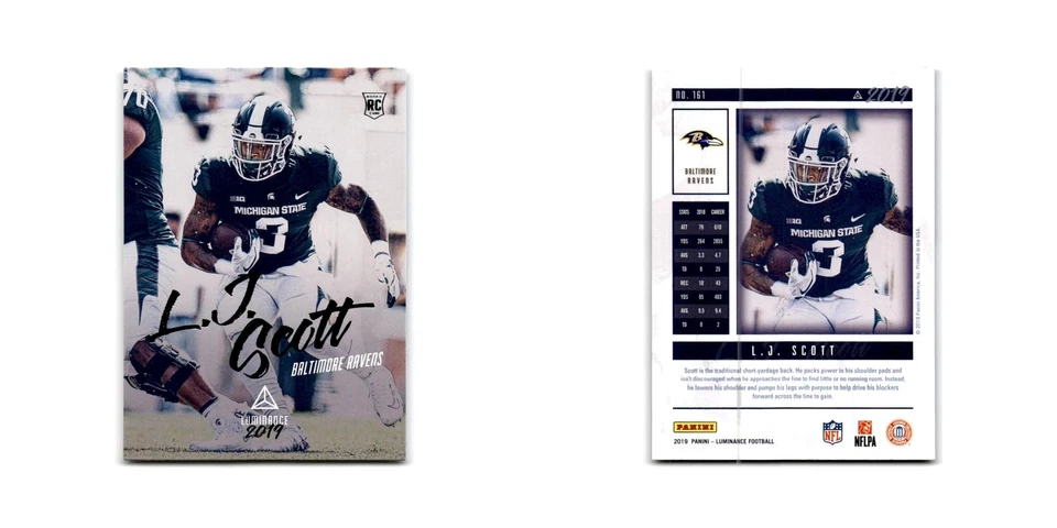 L.J. Scott Rookie 2019 Panini Luminance #161 Baltimore Ravens Football Card NM - Image 3 of 3