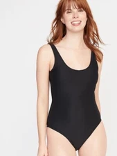 Old Navy TEXTURED Scoop Back One Piece Swimsuit Size L- Black- NWT