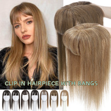 CLEARANCE Top Piece Toupee Clip In Remy Human Hair Topper With Bangs 10cm 12cm