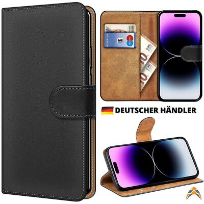 Hülle Tasche für iPhone 17 16 15 14 Pro Max Klapp Tasche Schwarz Etui Cover Flip
