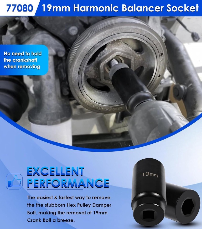 19mm Crank Bolt Socket 77080 Harmonic Balancer Socket Tool Replacement