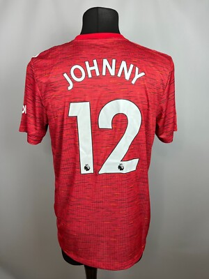 MANCHESTER UNITED 2020 2021 JOHNNY HOME SHIRT MATCH ISSUE FOOTBALL SOCCER  SIZE L