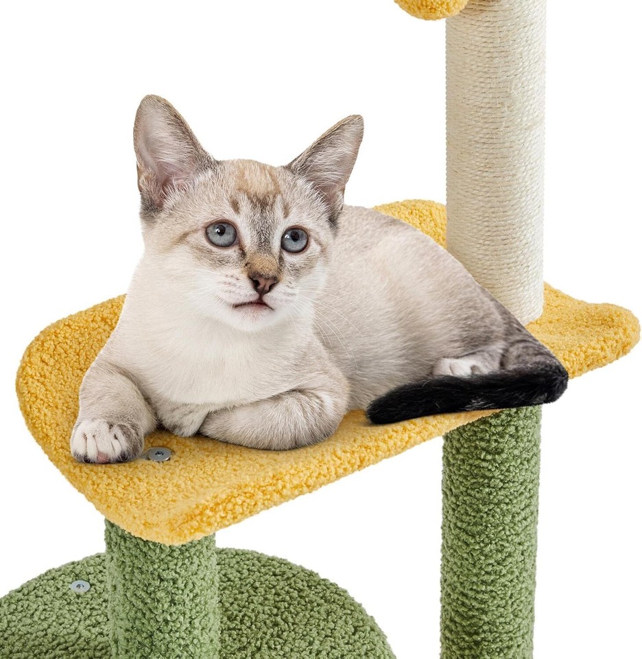 Cute Cat Tree for Indoor Cats, Coconut Palm Cat Tower with Green Leaves