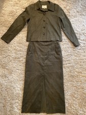 Lakeland Vtg Womens Stretch Faux Suede Olive Green Skirt Suit Sz 36/38