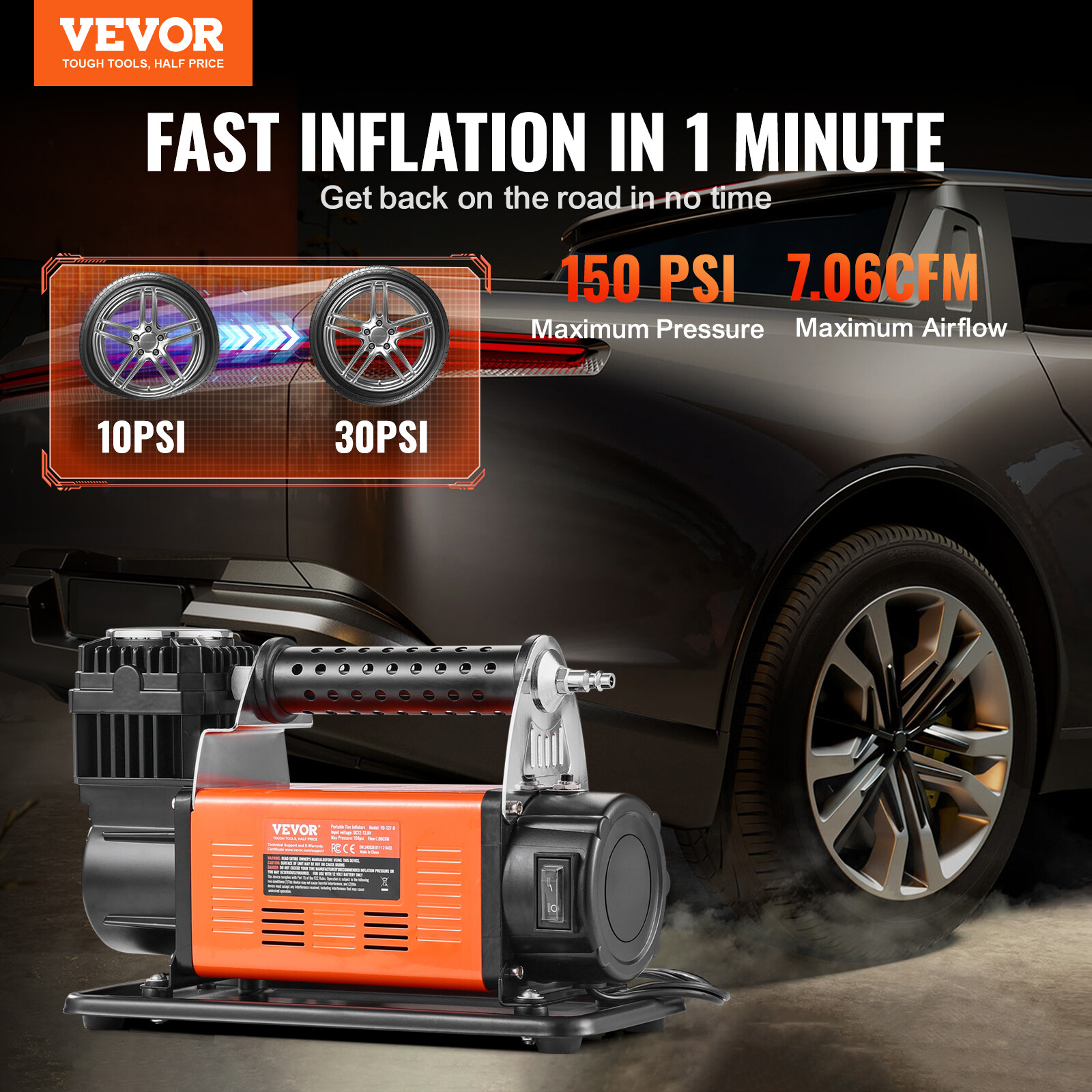 Compresseur d'air portable 12 V VEVOR résout le manque de pression des pneus de SUV - 2