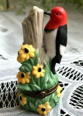 MIDWEST PHB - PORCELAIN HINGED BOX - SONGBIRD SERIES - RED HEADED WOODPECKER