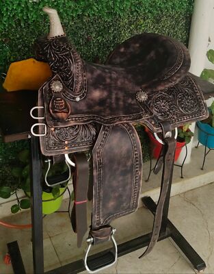 Neuer Western Premium Leder Barrel Racing Trail Pferdesattel, Größe 10 bis 18...