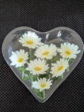 Peggy Karr Infused Glass Daisies Heart Shaped Plate, Signed