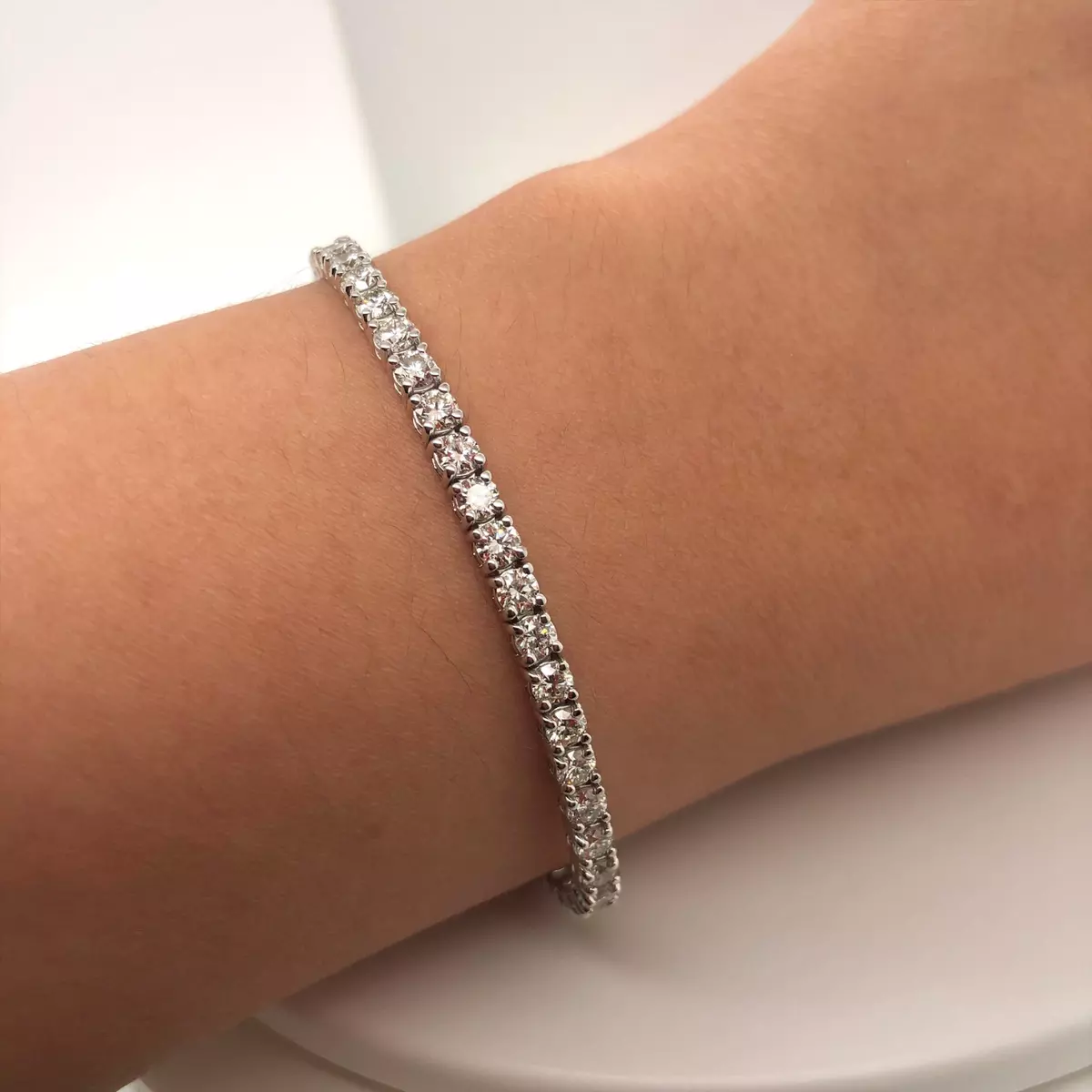 7.5 inch 5.35 CT Natural Diamond Tennis Bracelet 14K White Gold