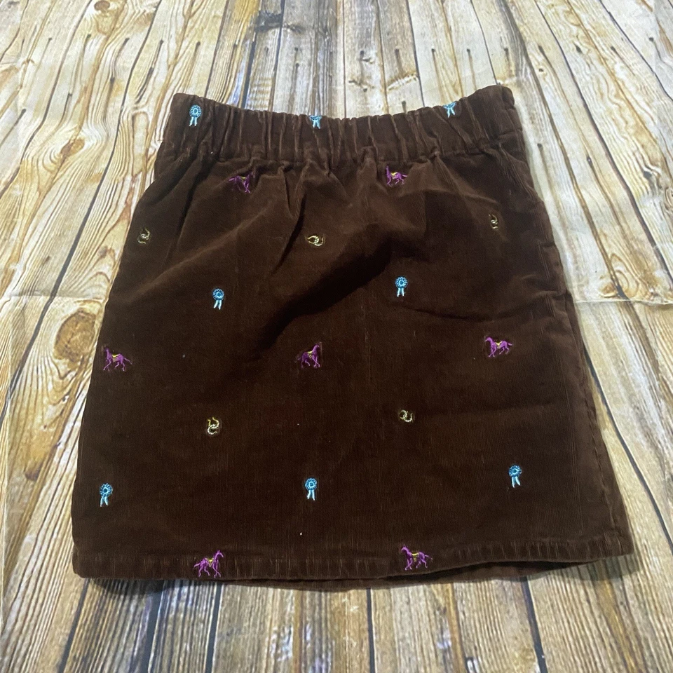 Hartstrings Girls Sz 6X Brown Soft Corduroy Horse Equestrian Race Stretch Skirt - Image 3 of 4
