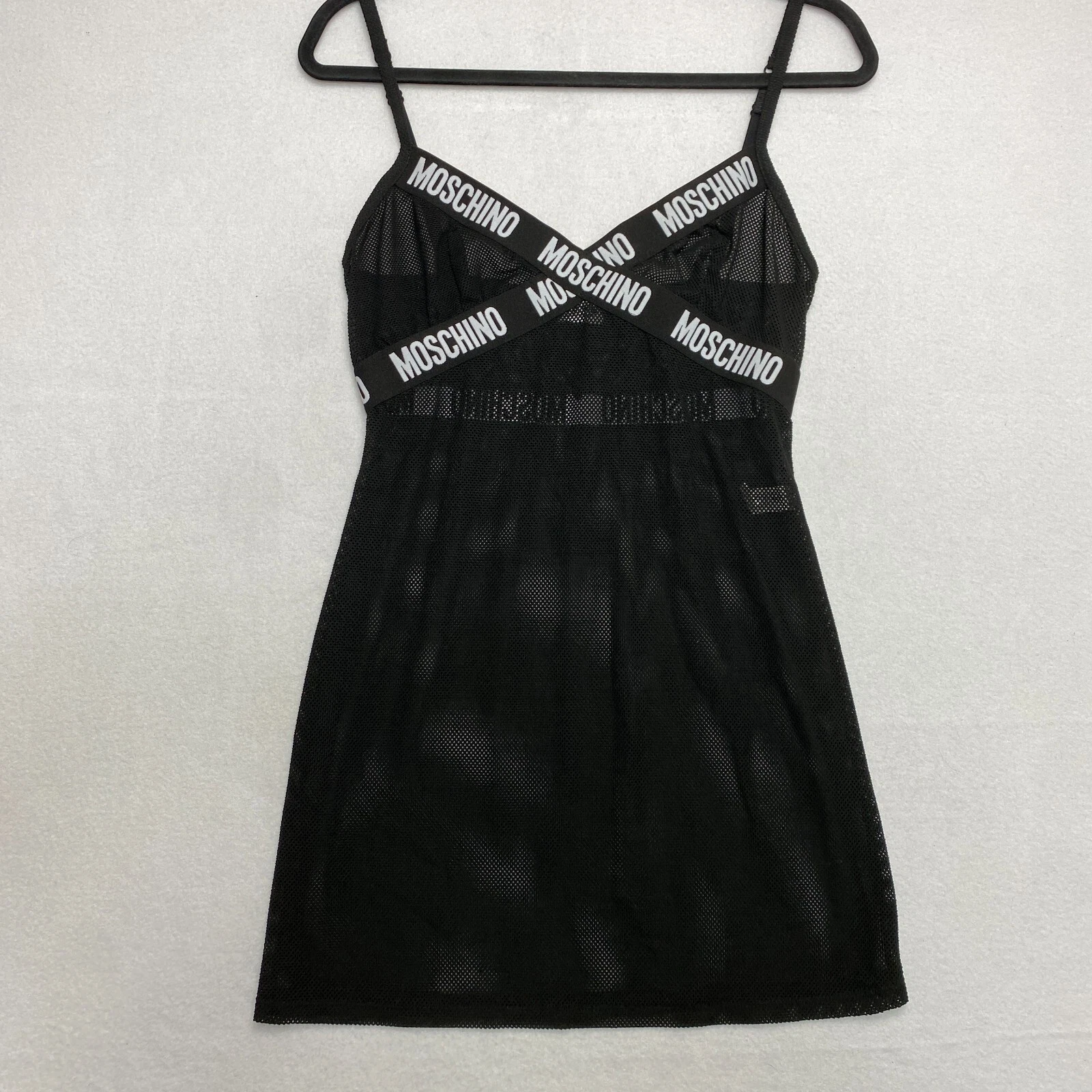 Moschino abito intimo donna 10 nero cinturino uncinetto logo incantesimo