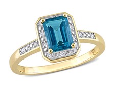1.20 Carat ctw Emerald-Cut London Blue Topaz Ring in 14K Yellow Gold with Diam