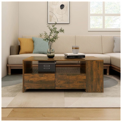Couchtisch Räuchereiche 102x55x42 cm Bauholz kompakt mit Ablagen klein