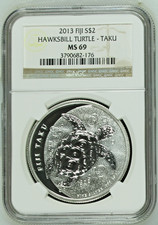 2013 Fiji $2 Hawksbill Turtle Taku 1oz .999 Fine Silver Bullion Coin NGC MS69