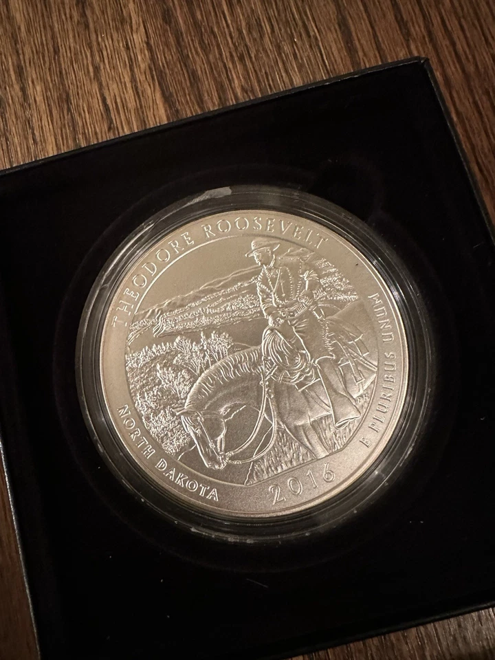 2016 America The Beautiful Theodore Roosevelt Nat’l Park 5oz Silv NIB w COA MINT - Image 2 of 3