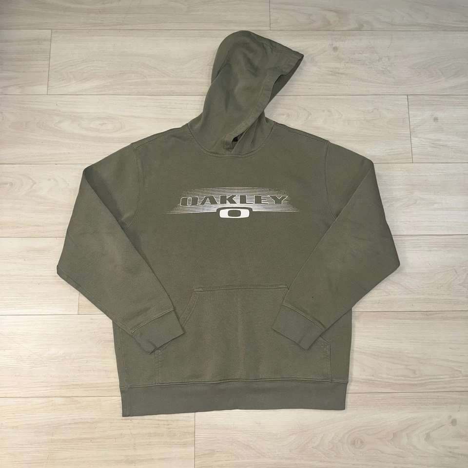 Vintage Y2K Oakley Hoodie Size Large Olive Pullover Skate Surf Faded Software - Image 2 of 4