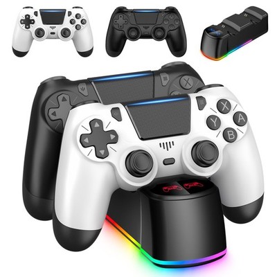 ewnol 2 Pack Controllers with Charging Dock Station for PS4 Black White