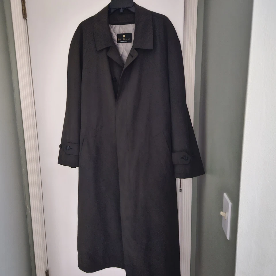 Vtg Bill Blass Mens Black Label Olive Green Trench Over Coat 40R Zip Liner Belt - Image 2 of 4