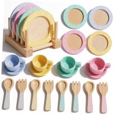 Wooden Toddler Play Kitchen Toys, Play Dishes Plates for Kids 21Pcs Utensils