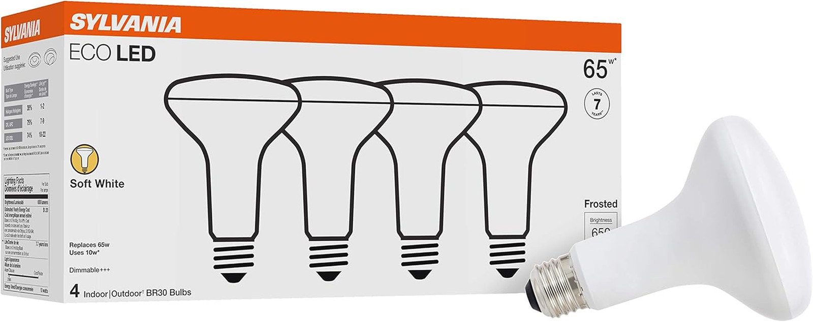Sylvania LED Flood BR30 Light Bulb, 65W = 9W, 10 Year, 650 L