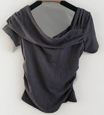 Short Sleeve Boat Neck Off Shoulder Fit Crop Top Rouched, Urban Casual