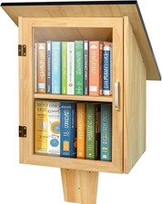 Outdoor Library Book Box Wooden Little Free Library Cabinet Beige
