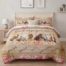 Size Comforter Set with 2 Pillowcases, Colorful Horses Animal Queen Multi 4