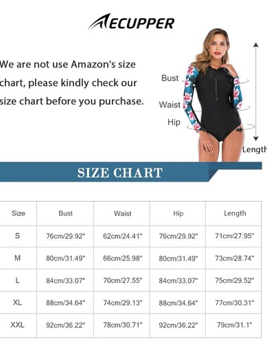 Long Sleeve Rash Guard UV Protection Zipper Surfing One Piece Swimwear UK 10-12 - Picture 5 of 5
