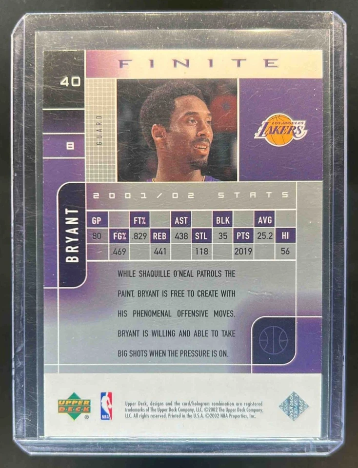 2002-03 Upper Deck Finite Kobe Bryant #1246/1999 Lakers - Image 2 of 2
