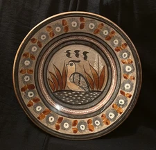 Vintage Tonala Mexican Quail In Reeds Codorniz Folk Art Plate Pine Resin Sealed 