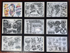 Tattoo Flash Prints 17x13 Framed Lot Of 9