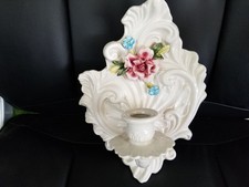 VTG Capodimonte Porcelain Ornate Floral Wall Sconce Candle Holder Made in Italy