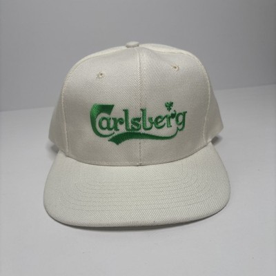 Carlsberg Beer Vintage White With Green Stitched Logo SnapBack Hat - Great Cond