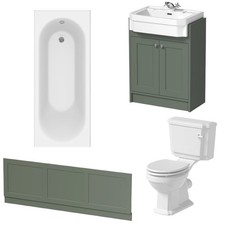 Bathroom Suite 1700mm Single Ended Bath Panel Toilet Basin Green Vanity Unit