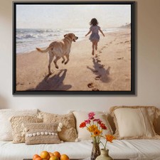 Labrador Framed Dog Beach Oil Painting Canvas Print Living Room Decor Art