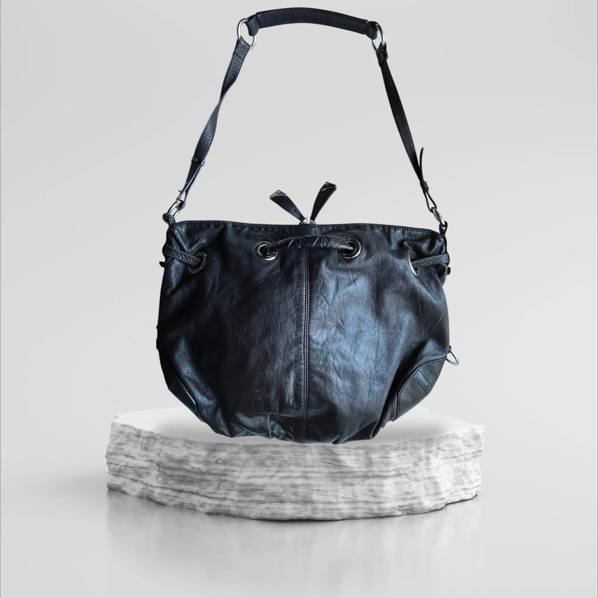 Sac à Main Femme Francesco Biasia En Cuir Noir Vintage - Sac Bandoulière - Occasion En Bon état