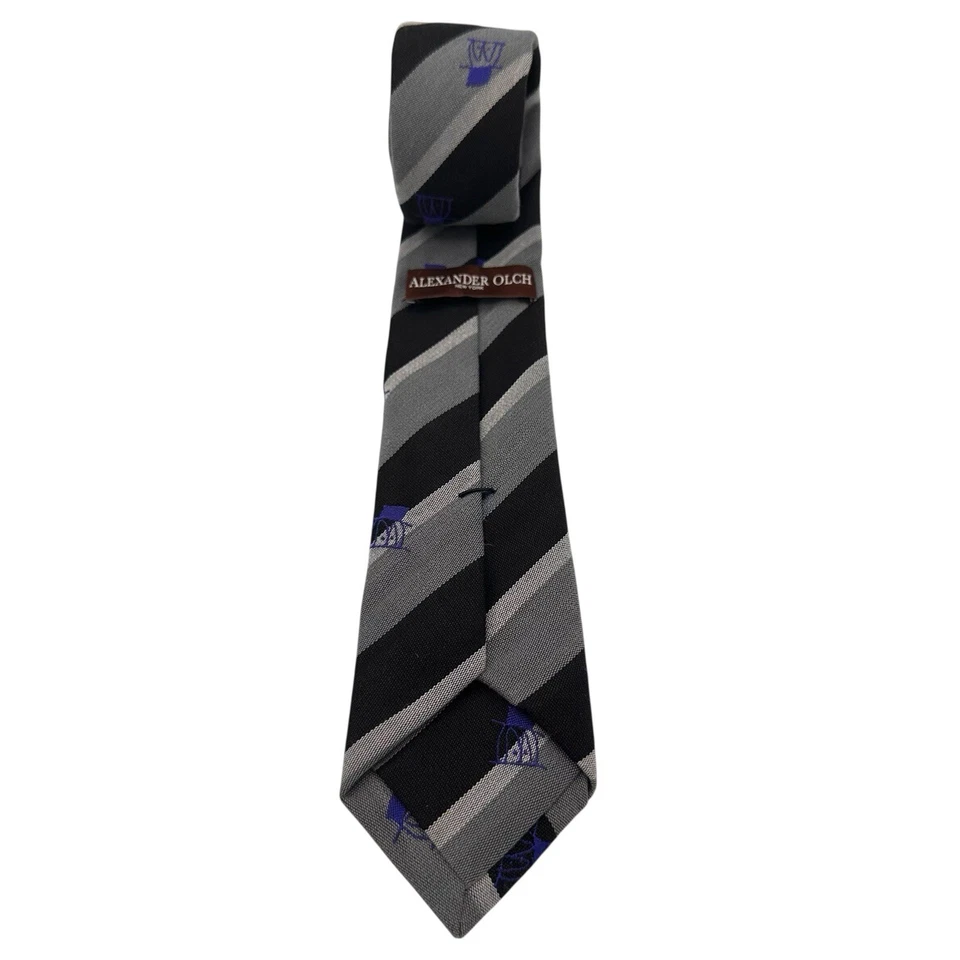 Alexander Olch NYC дизайнерский узкий полосатый галстук хлопок серый черный роскошь 59x2,5 - Изображение 2 из 4
