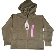 DKNY Ottoman Full Zip Hoodie Women's Small Utility Green Ribbed Jacket NWT
