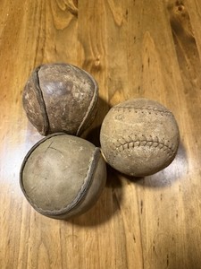 Lot of 3 Vintage Leather Softballs Lemon Peel & Stitched As Found